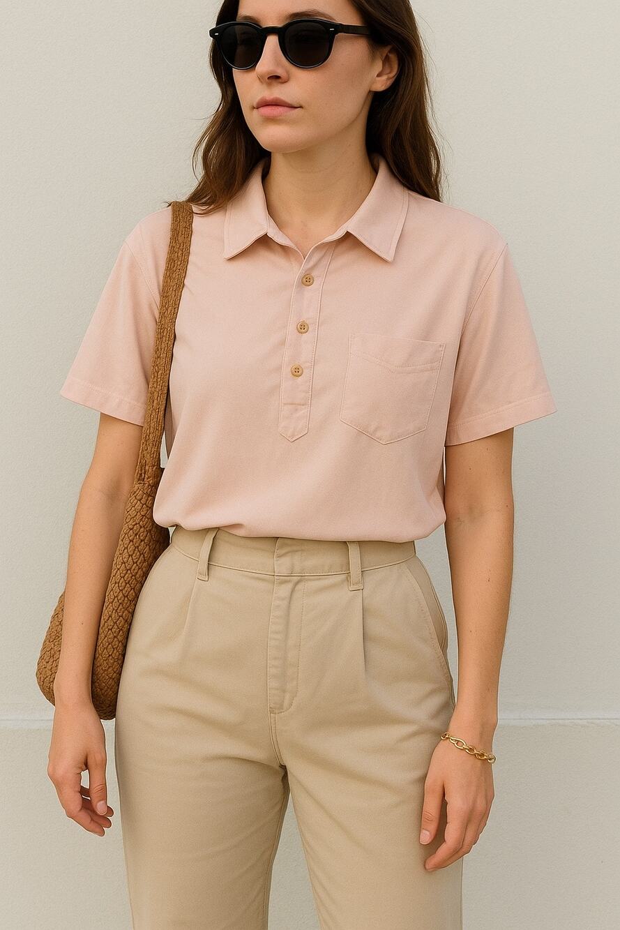 Vintage Ralph Lauren Country Popover Polo T-Shirt Rayon Pink Hong Kong Medium